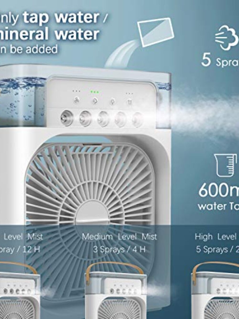 New in box NTMY Portable Air Conditioner Fan, Mini Evaporative Air Cooler with 7 - Picture 3 of 7